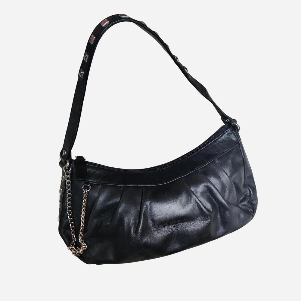 Danier Black leather Y2K studded shoulder bag with silver studs